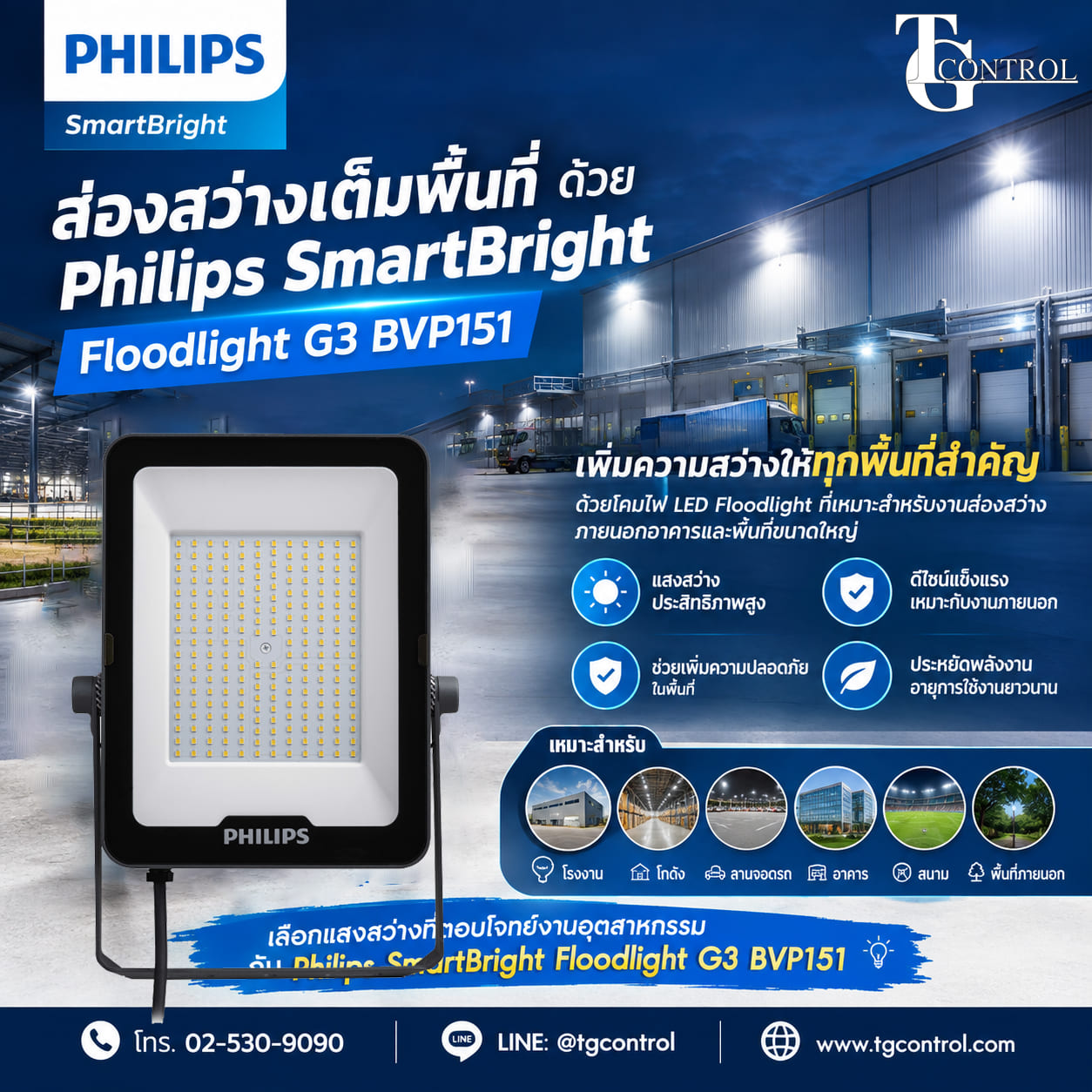 ส่องสว่างเต็มพื้นที่ ด้วย Philips SmartBright Floodlight G3 BVP151