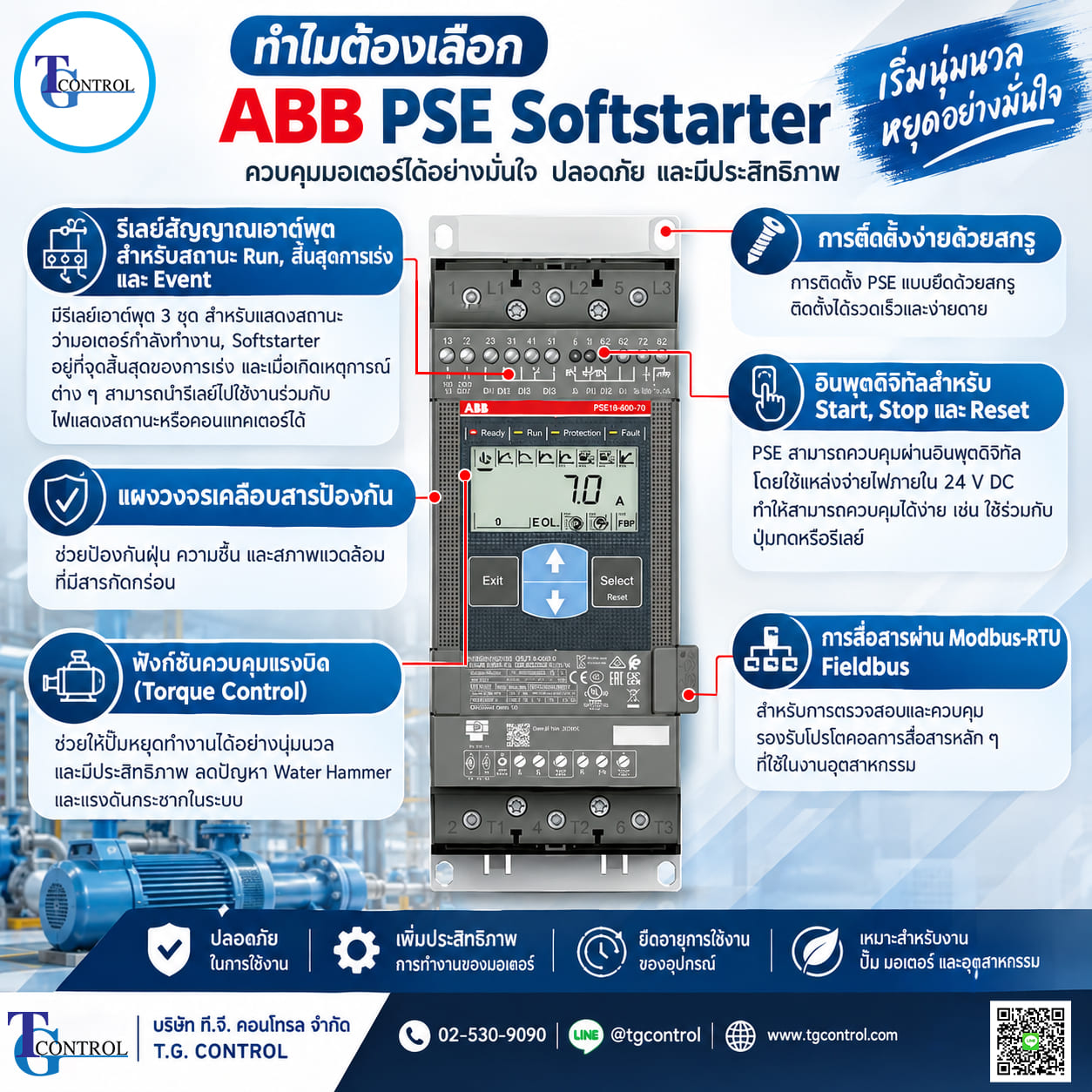 ABB PSE Softstarter ควบคุมมอเตอร์ ลดกระแสกระชาก | TG Control